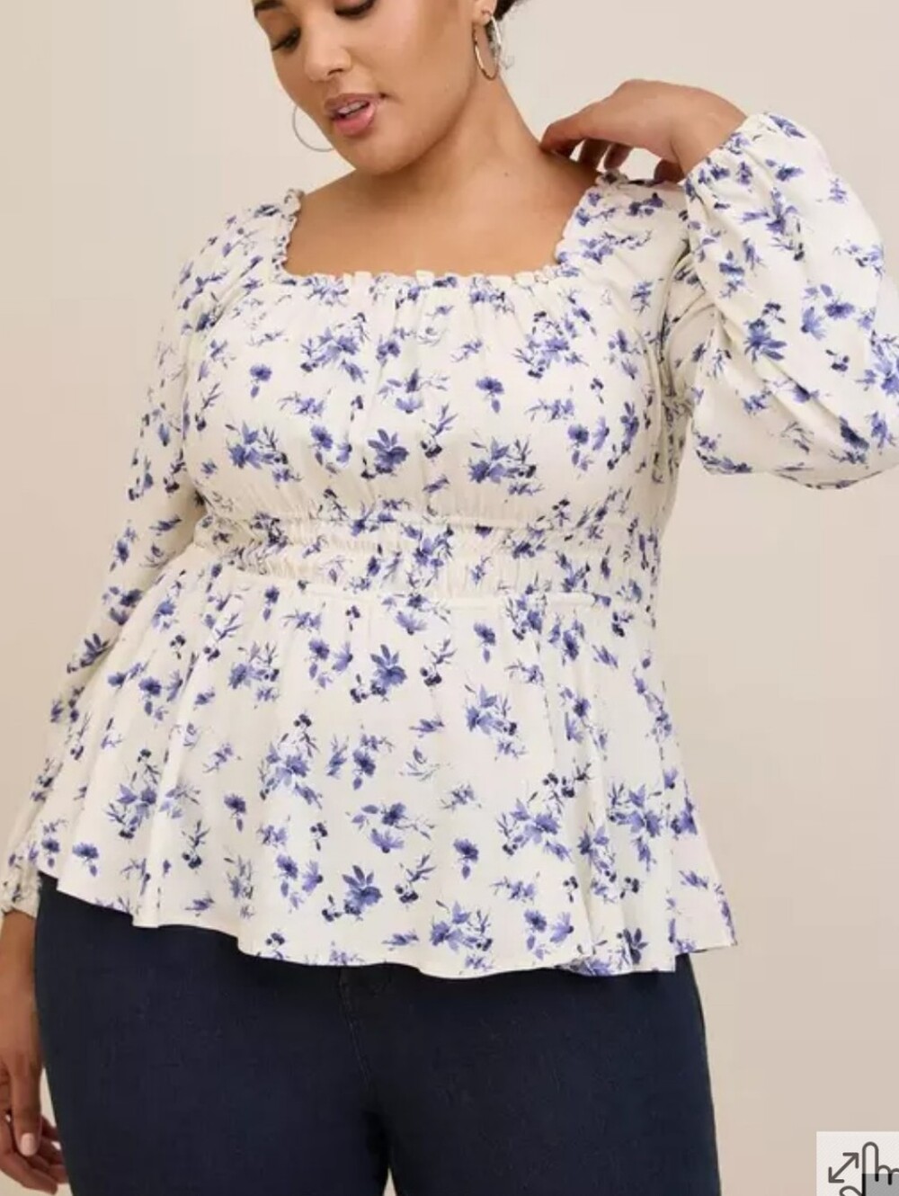 Torrid Rayon Slub Waist Detail Blouson Sleeve Top. White floral. Size 3X. - Picture 1 of 10